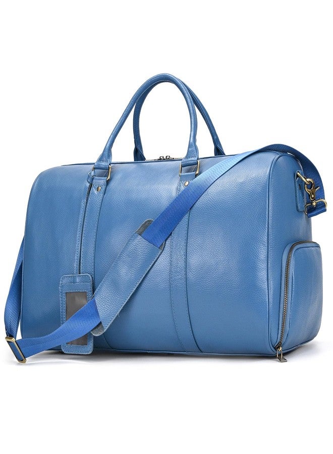SAIION Genuine Leather Travel Duffel Bags for Men and Women Leather Overnight Weekend Bags Sports Gym Duffle, 9423 Blue - Image 1